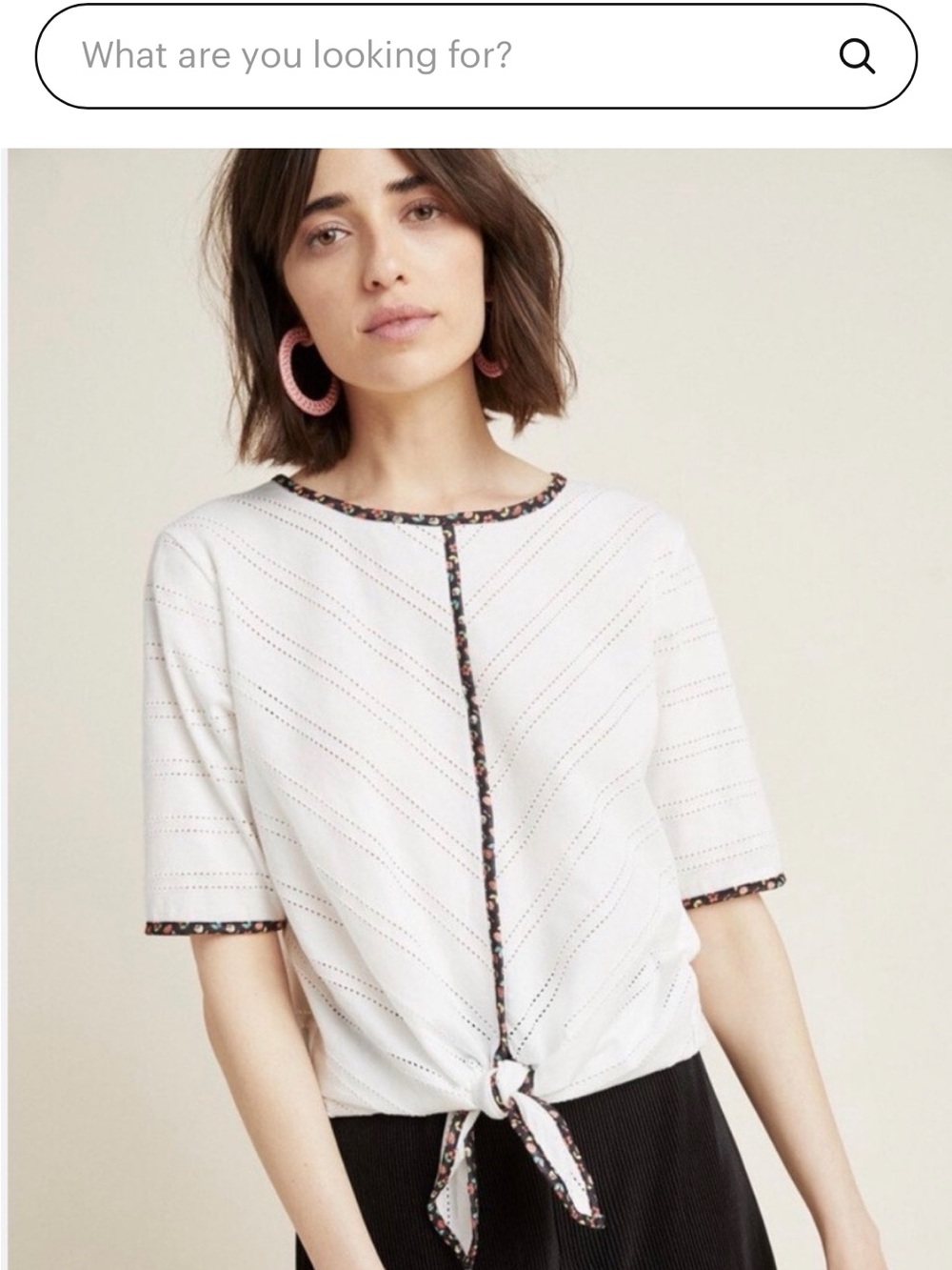 Aldo Martins White Eyelet Tie-Front Top with Floral Trim